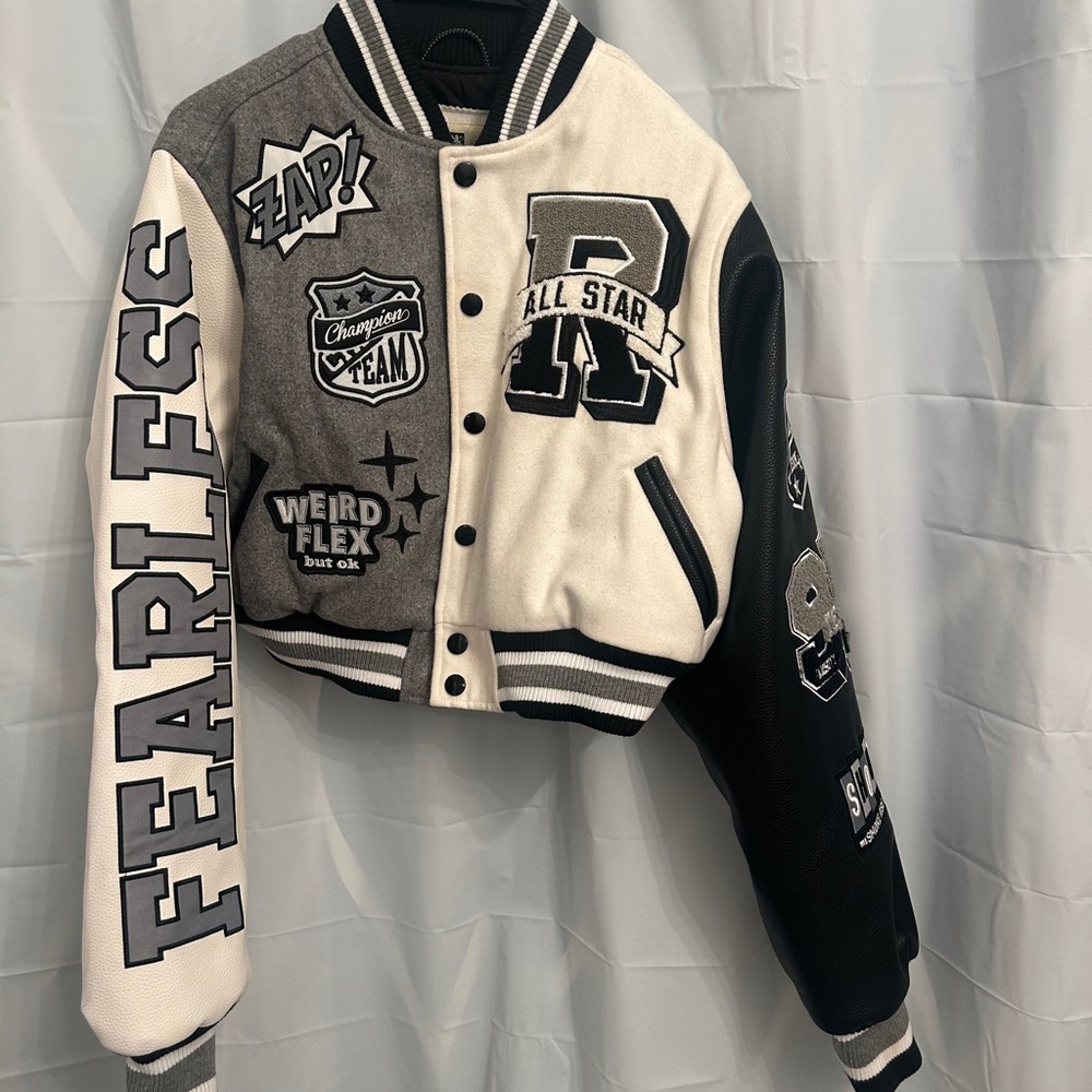 Fearless Varsity Bomber Jacket - Black and White